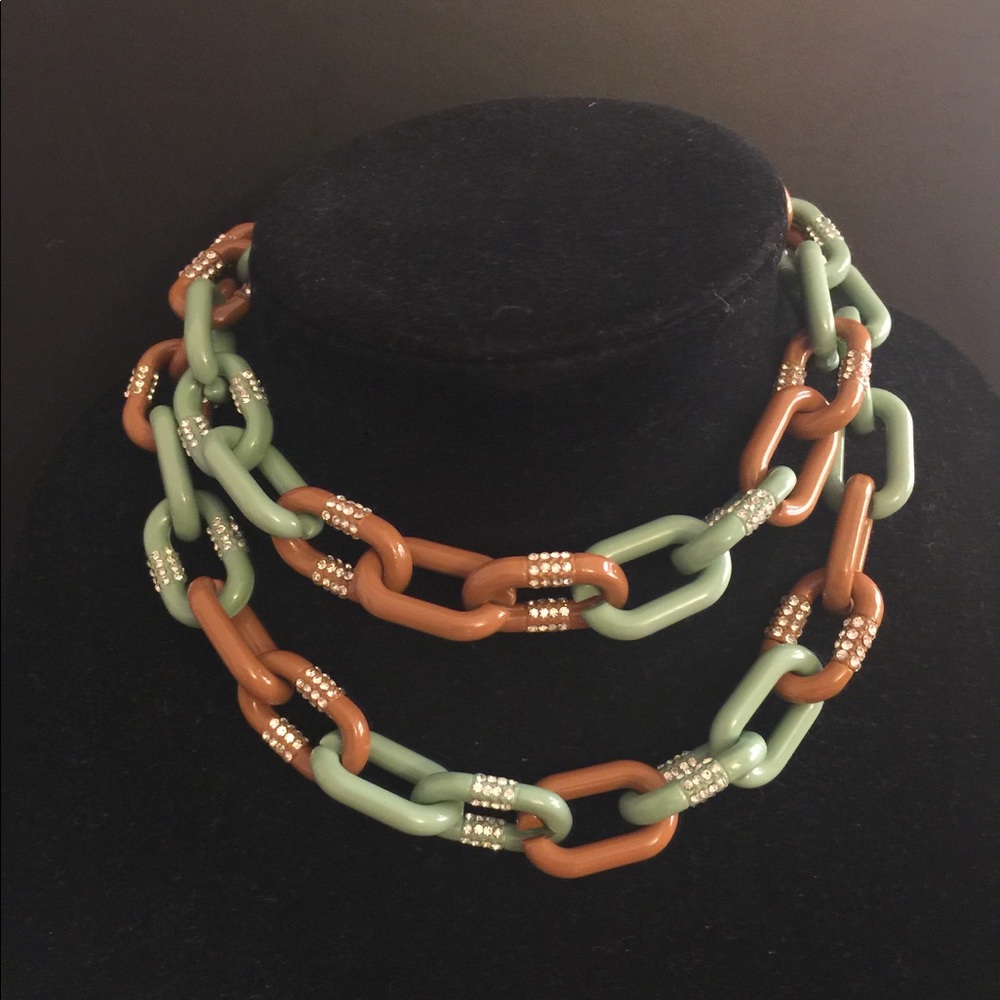 J Crew Green & Brown cable necklace